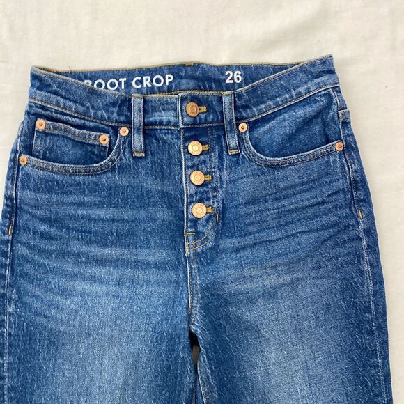 J Crew Boot Crop High Rise Button Fly Jeans Blue Denim Billie Womens 26 - Picture 4 of 12